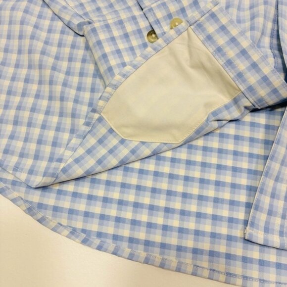 Poncho Men’s Shirt Size M Blue Gingham Check Button Front Long Sleeve Outdoor - Picture 7 of 12